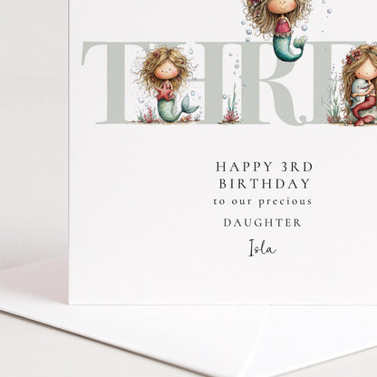 3rd Birthday Card – Personalised Mermaid Design for Daughter | Soft Matte Finish