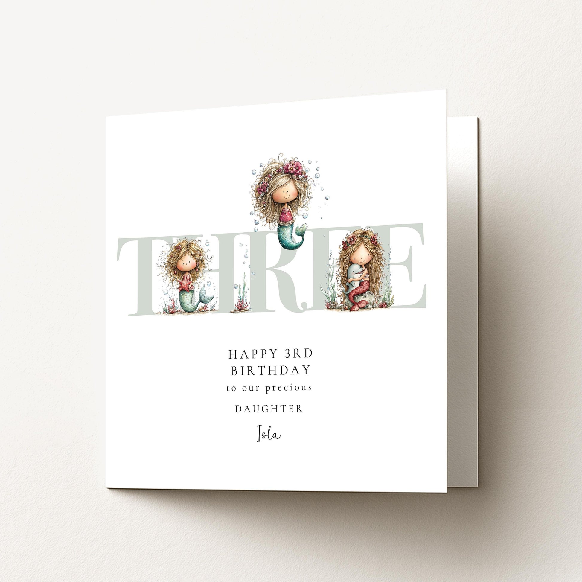 3rd Birthday Card – Personalised Mermaid Design for Daughter | Soft Matte Finish