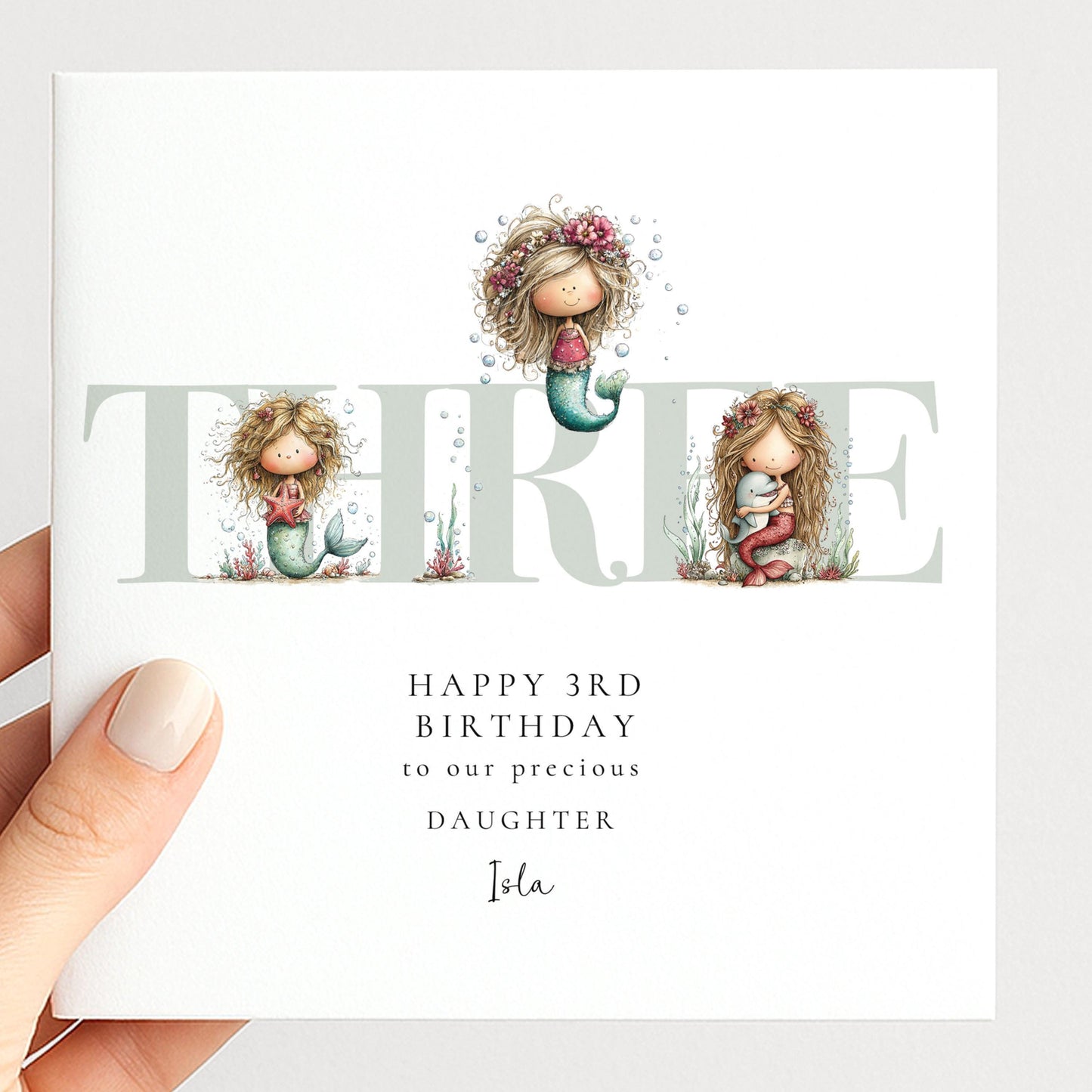 3rd Birthday Card – Personalised Mermaid Design for Daughter | Soft Matte Finish