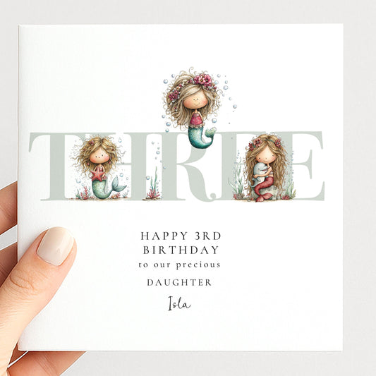 3rd Birthday Card – Personalised Mermaid Design for Daughter | Soft Matte Finish