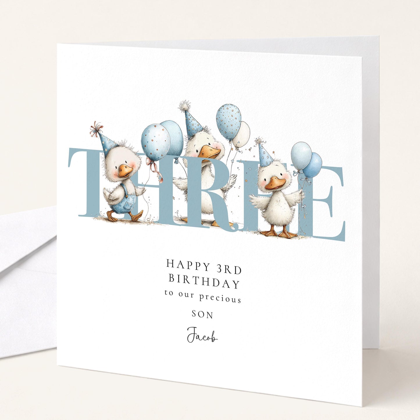 3rd Birthday Card Son – Personalised Duck Birthday Card With Balloons