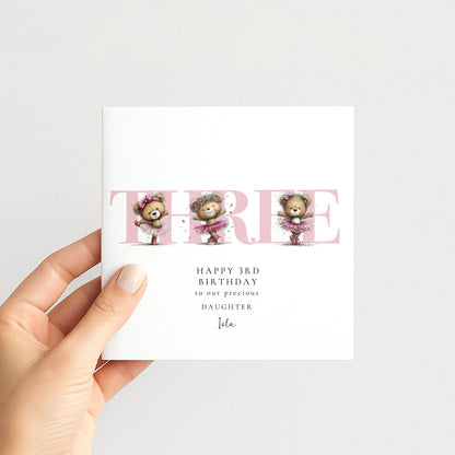 3rd Birthday Card for Daughter Pink Ballet Teddy
