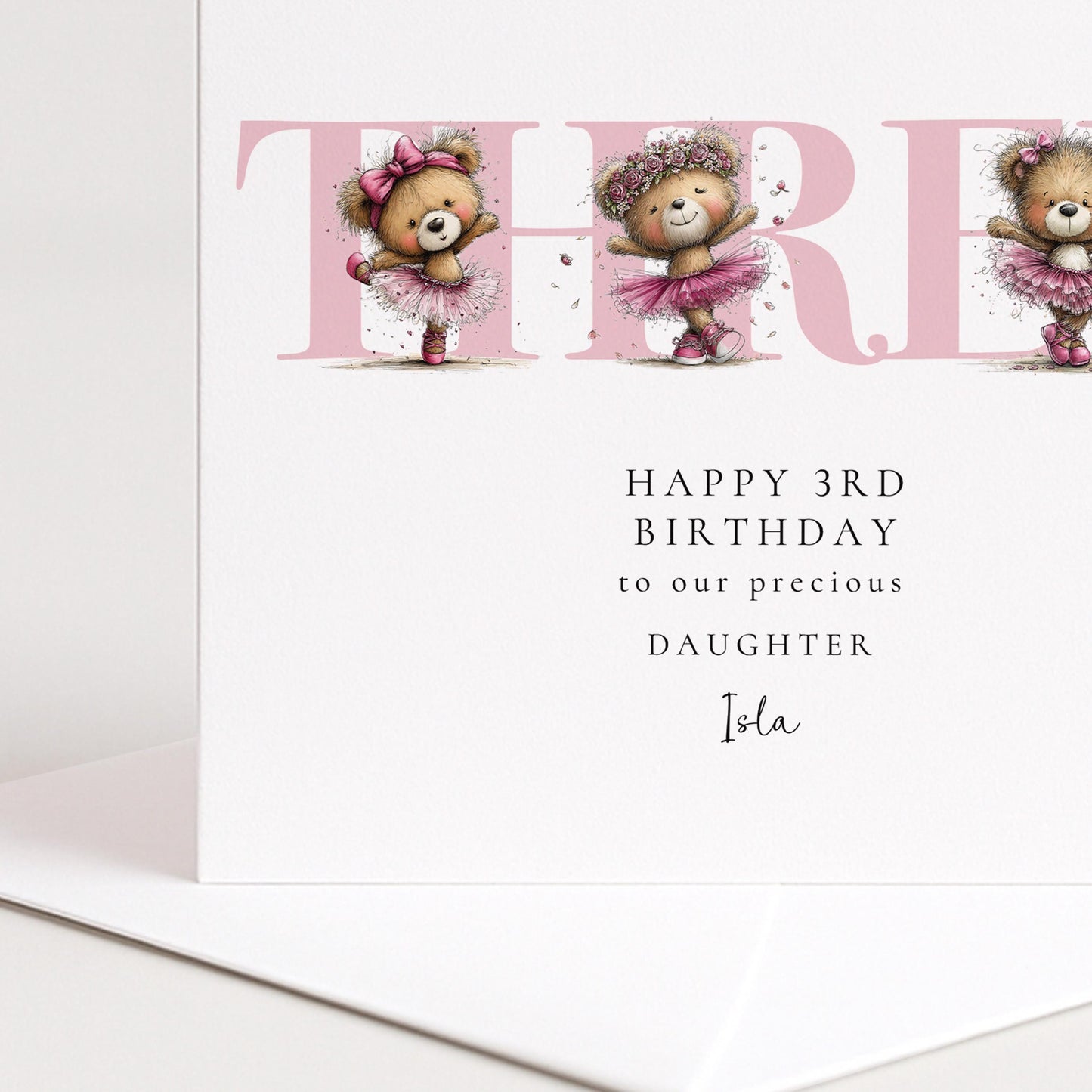 3rd Birthday Card for Daughter Pink Ballet Teddy