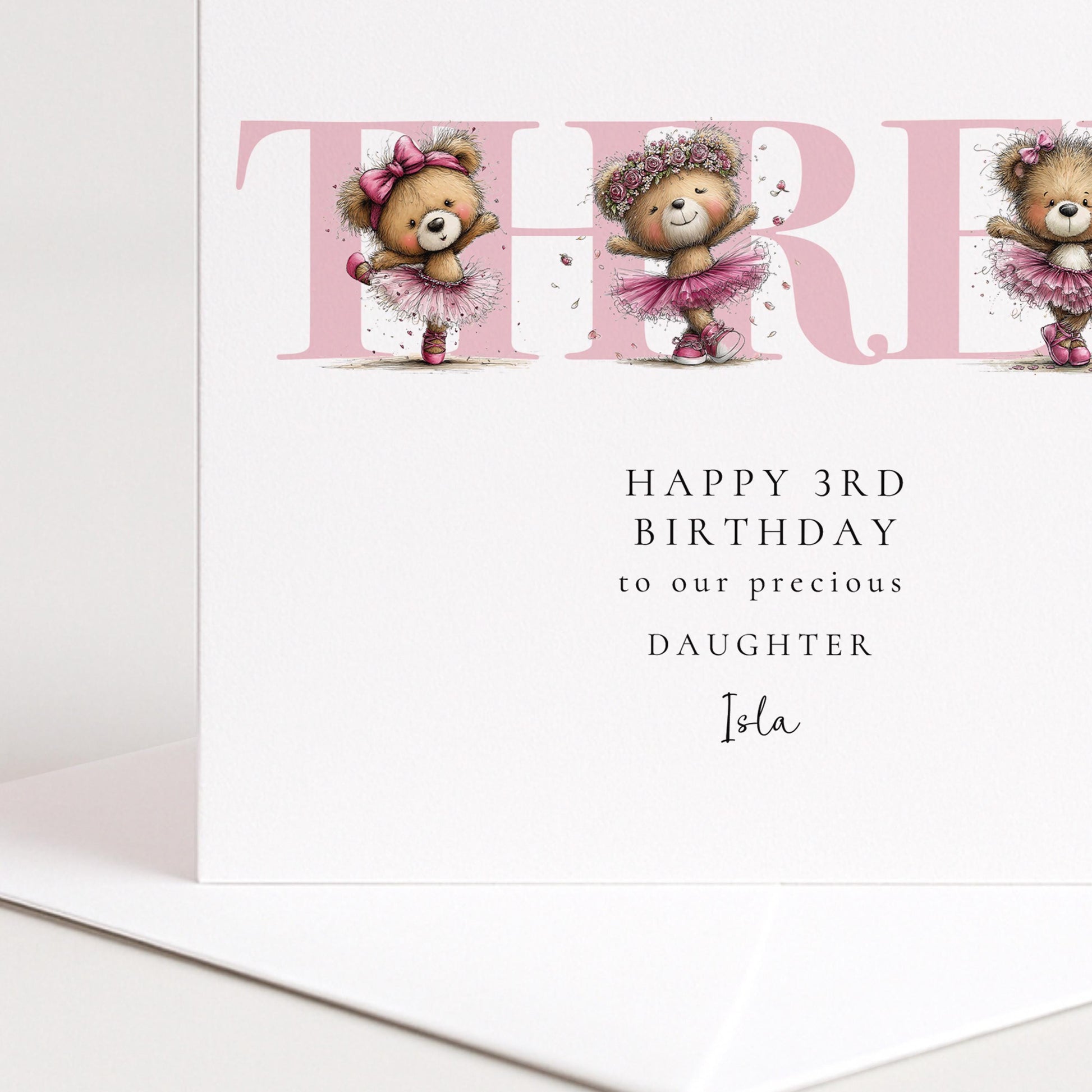 3rd Birthday Card for Daughter Pink Ballet Teddy