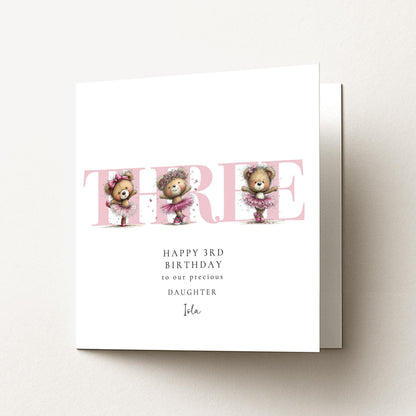 3rd Birthday Card for Daughter Pink Ballet Teddy