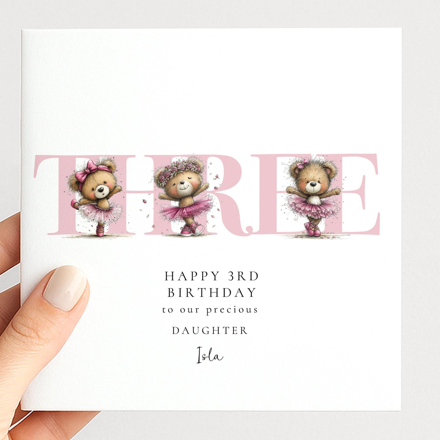 3rd Birthday Card for Daughter Pink Ballet Teddy