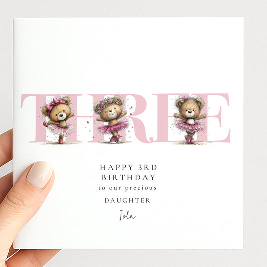 3rd Birthday Card for Daughter Pink Ballet Teddy