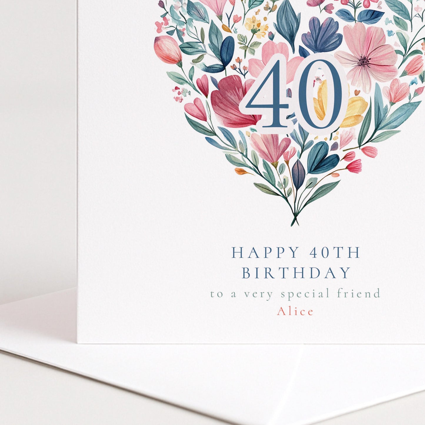 40th Birthday Card | Floral Heart Design | Personalised Elegant Greeting Card