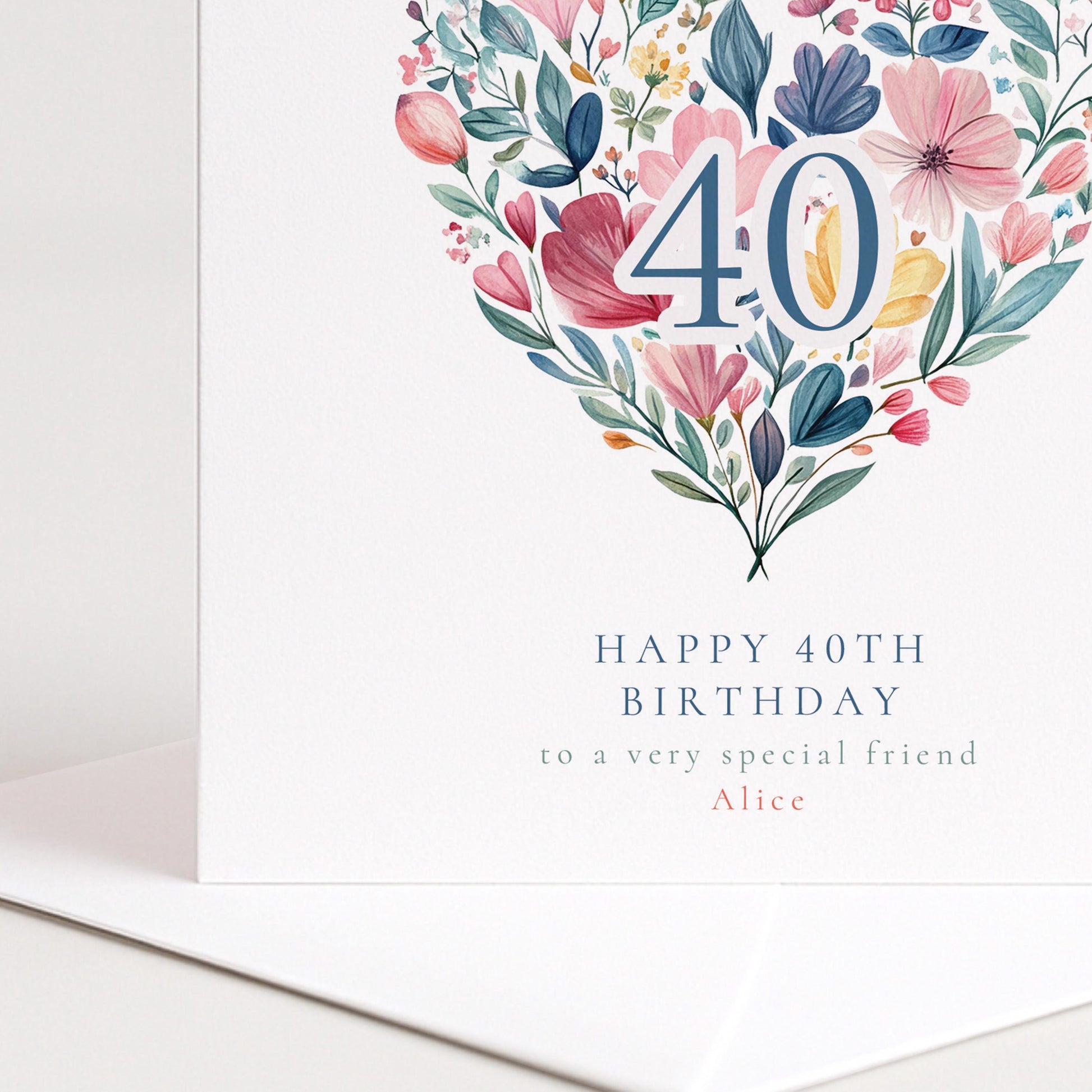 40th Birthday Card | Floral Heart Design | Personalised Elegant Greeting Card