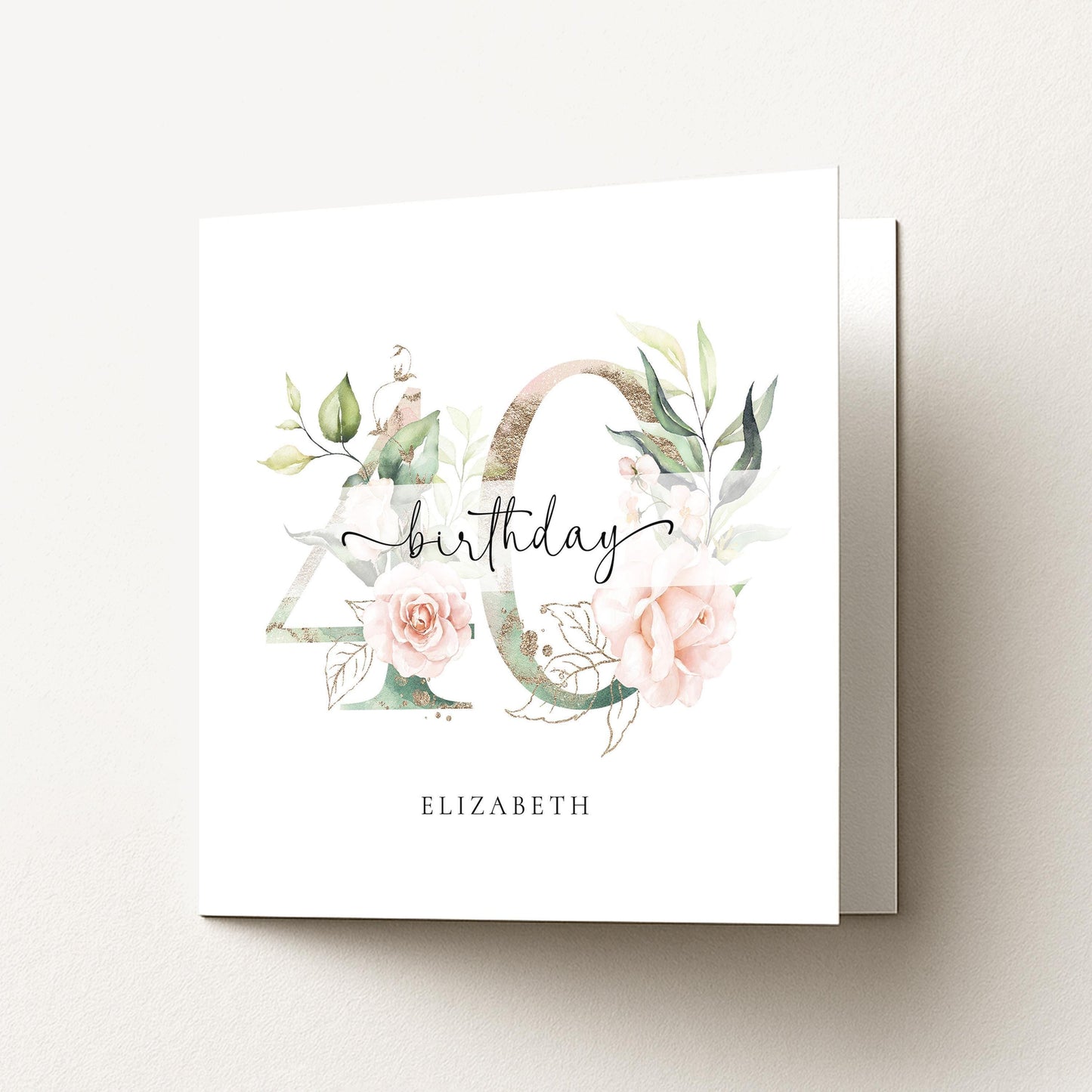 40th Birthday Card – Personalised Floral Milestone Card with Stylish Number Design