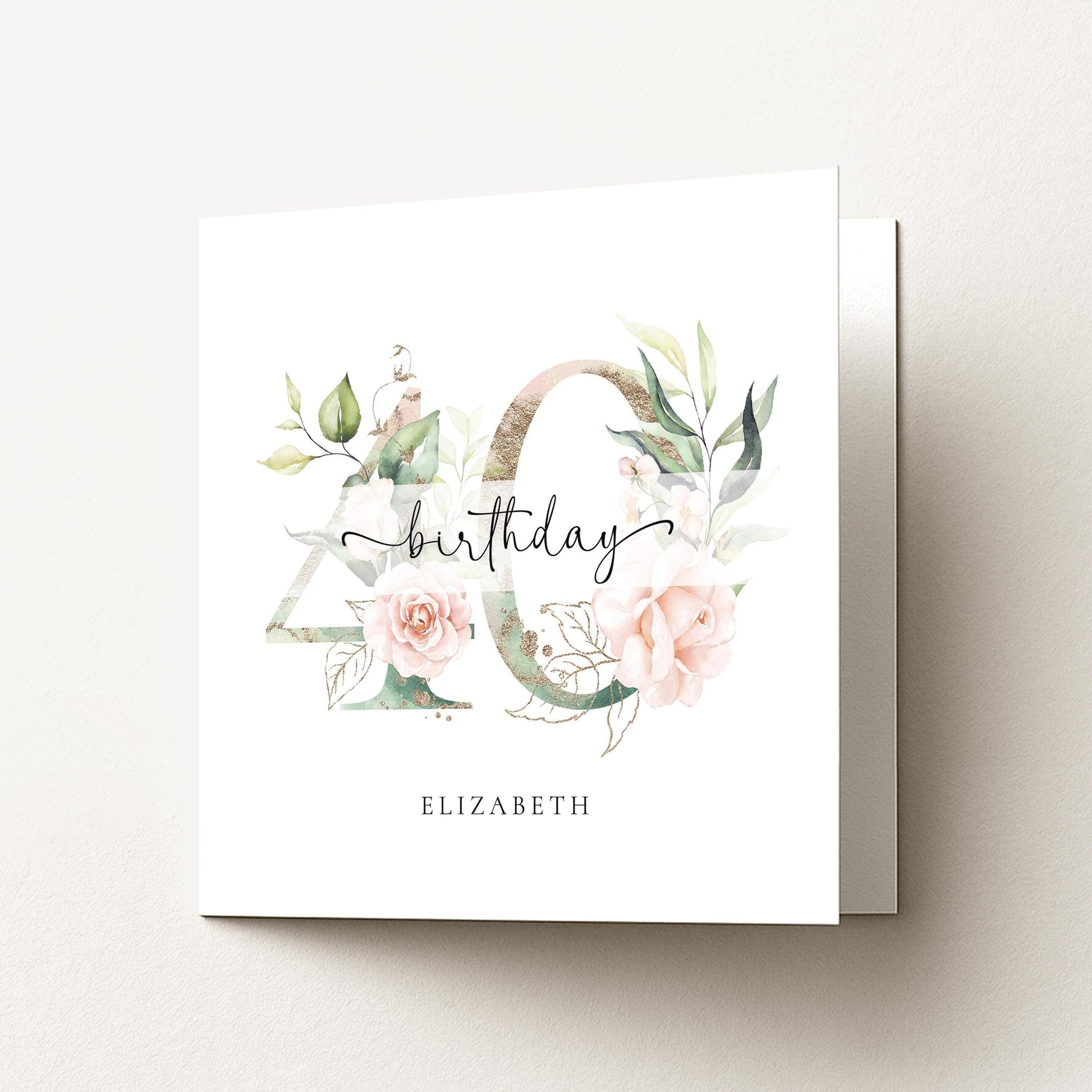 40th Birthday Card – Personalised Floral Milestone Card with Stylish Number Design