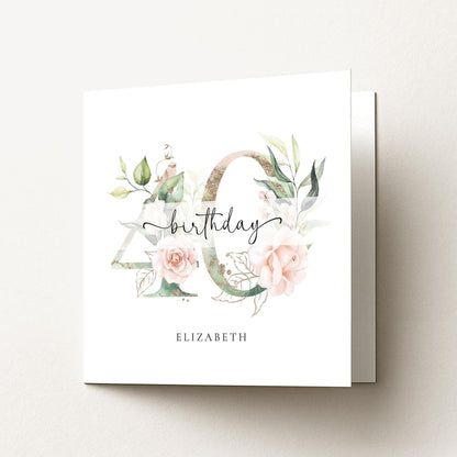 40th Birthday Card – Personalised Floral Milestone Card with Stylish Number Design