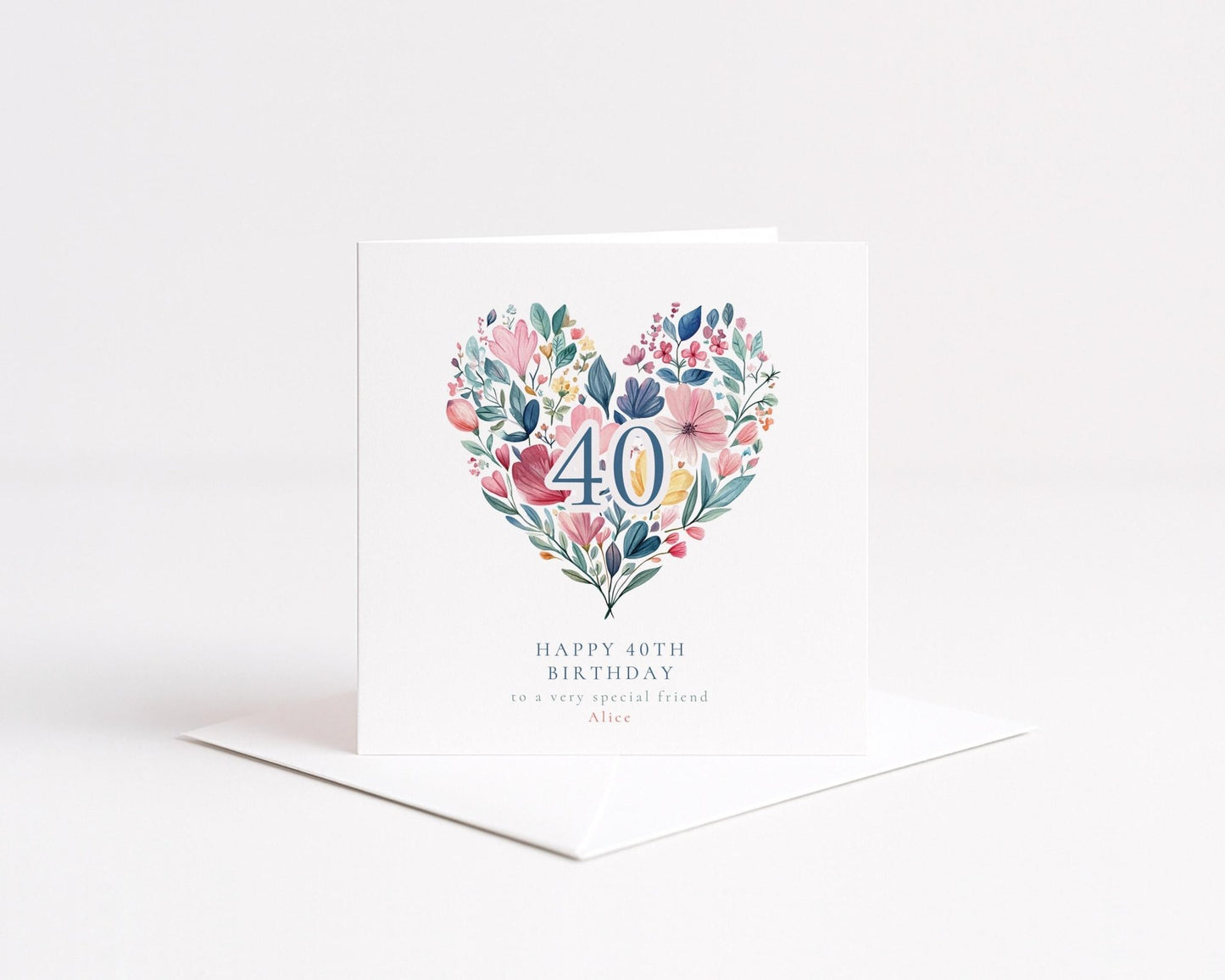 40th Birthday Card | Floral Heart Design | Personalised Elegant Greeting Card - Whimsi Lilley
