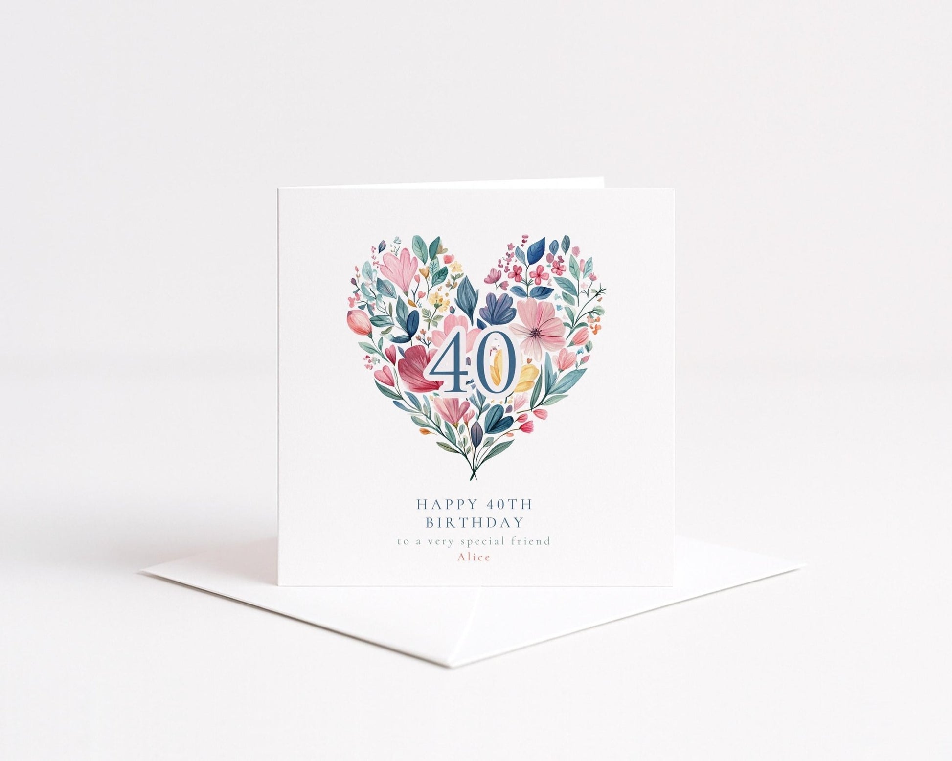 40th Birthday Card | Floral Heart Design | Personalised Elegant Greeting Card - Whimsi Lilley