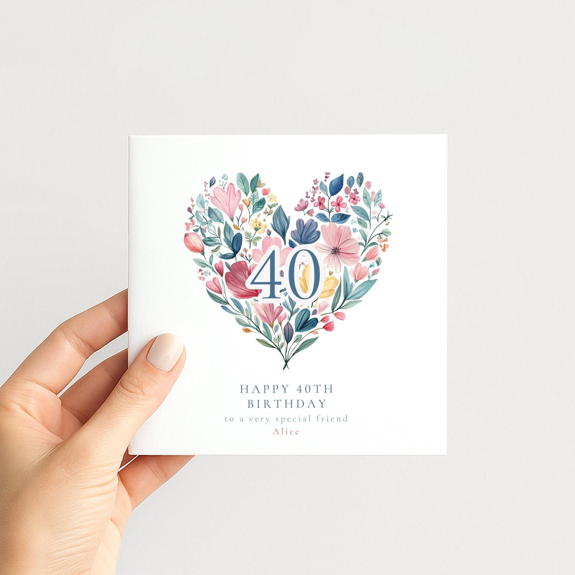 40th Birthday Card | Floral Heart Design | Personalised Elegant Greeting Card - Whimsi Lilley