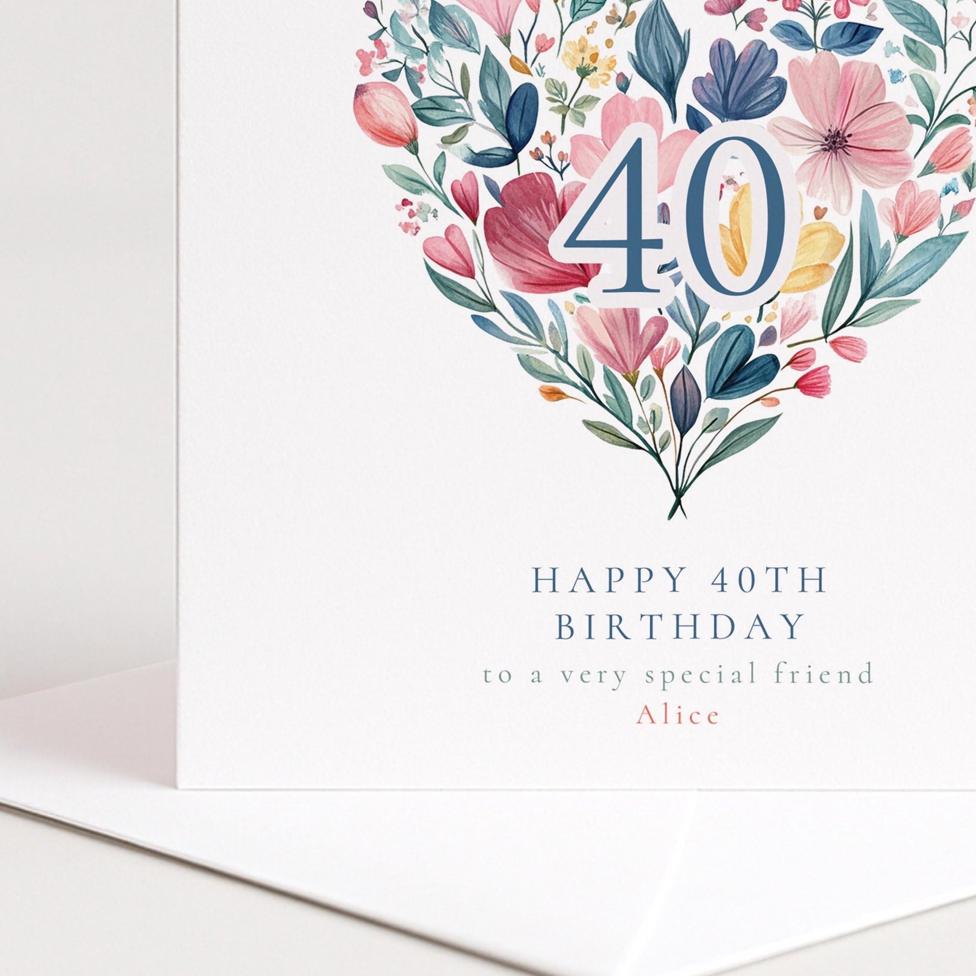 40th Birthday Card | Floral Heart Design | Personalised Elegant Greeting Card - Whimsi Lilley