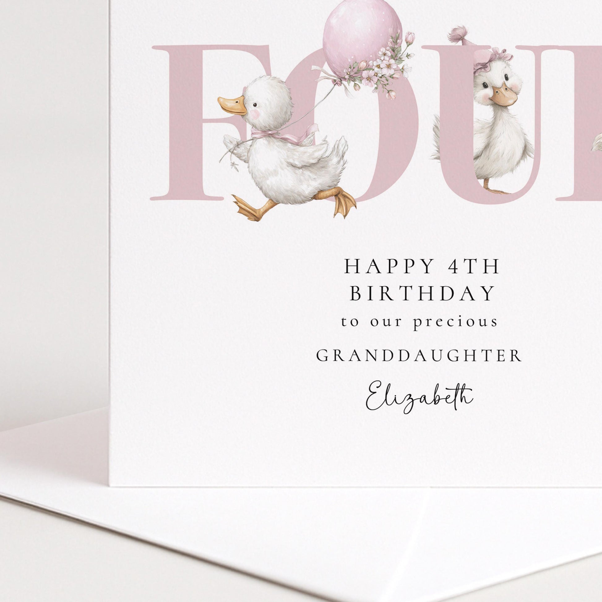 4th Birthday Card Granddaughter – Personalised Kids Card With Ducks & Pastel Design