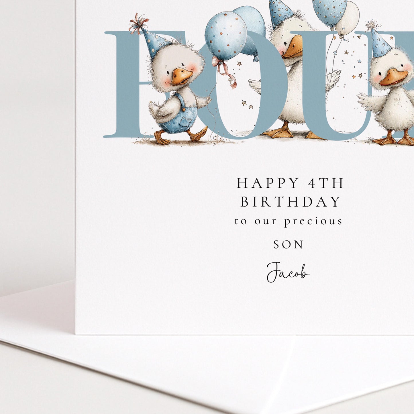 4th Birthday Card - Personalised Duck Design With Balloons for Son