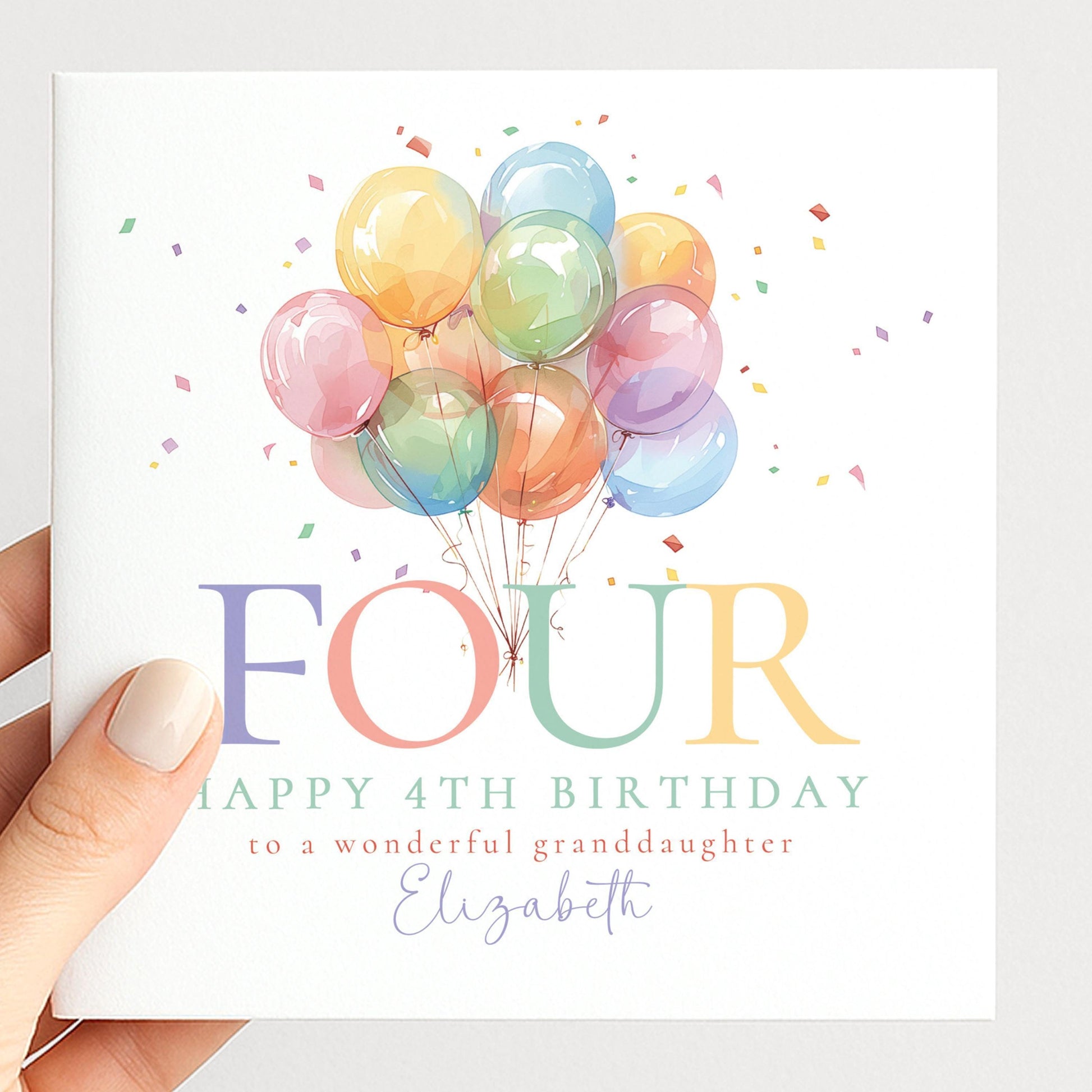 4th Birthday Card - Personalised Granddaughter Keepsake With Balloons