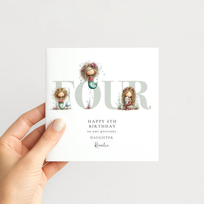 4th Birthday Card - Personalised Mermaid Birthday Keepsake for Daughter