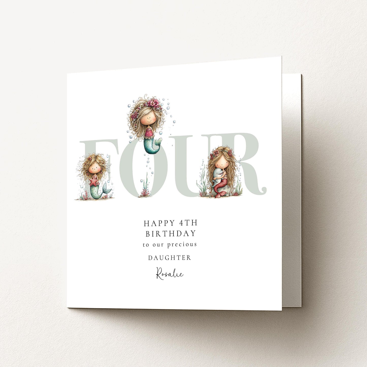 4th Birthday Card - Personalised Mermaid Birthday Keepsake for Daughter