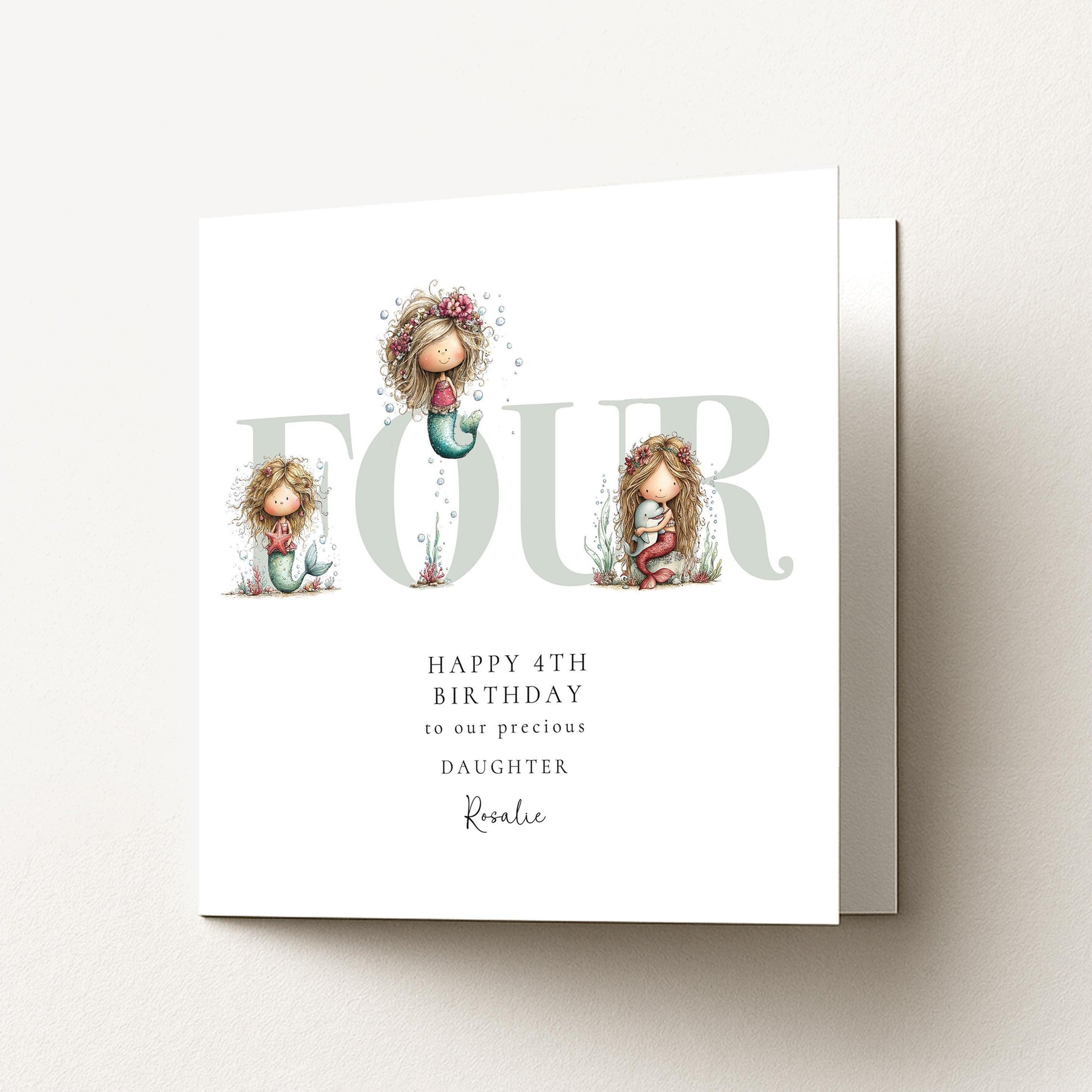 4th Birthday Card - Personalised Mermaid Birthday Keepsake for Daughter