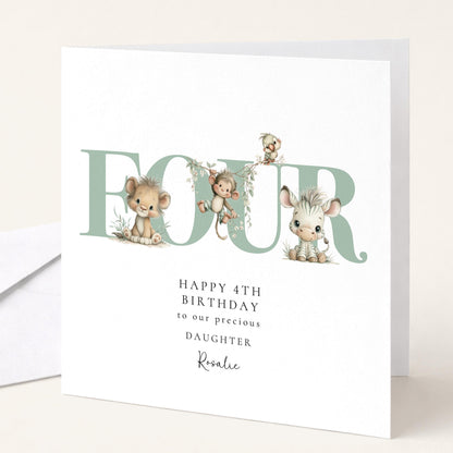 4th Birthday Card for Daughter Jungle
