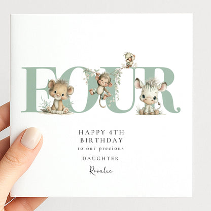4th Birthday Card for Daughter Jungle