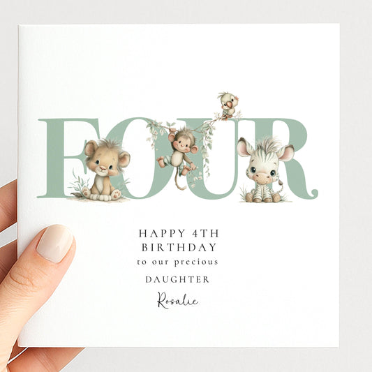 4th Birthday Card for Daughter Jungle