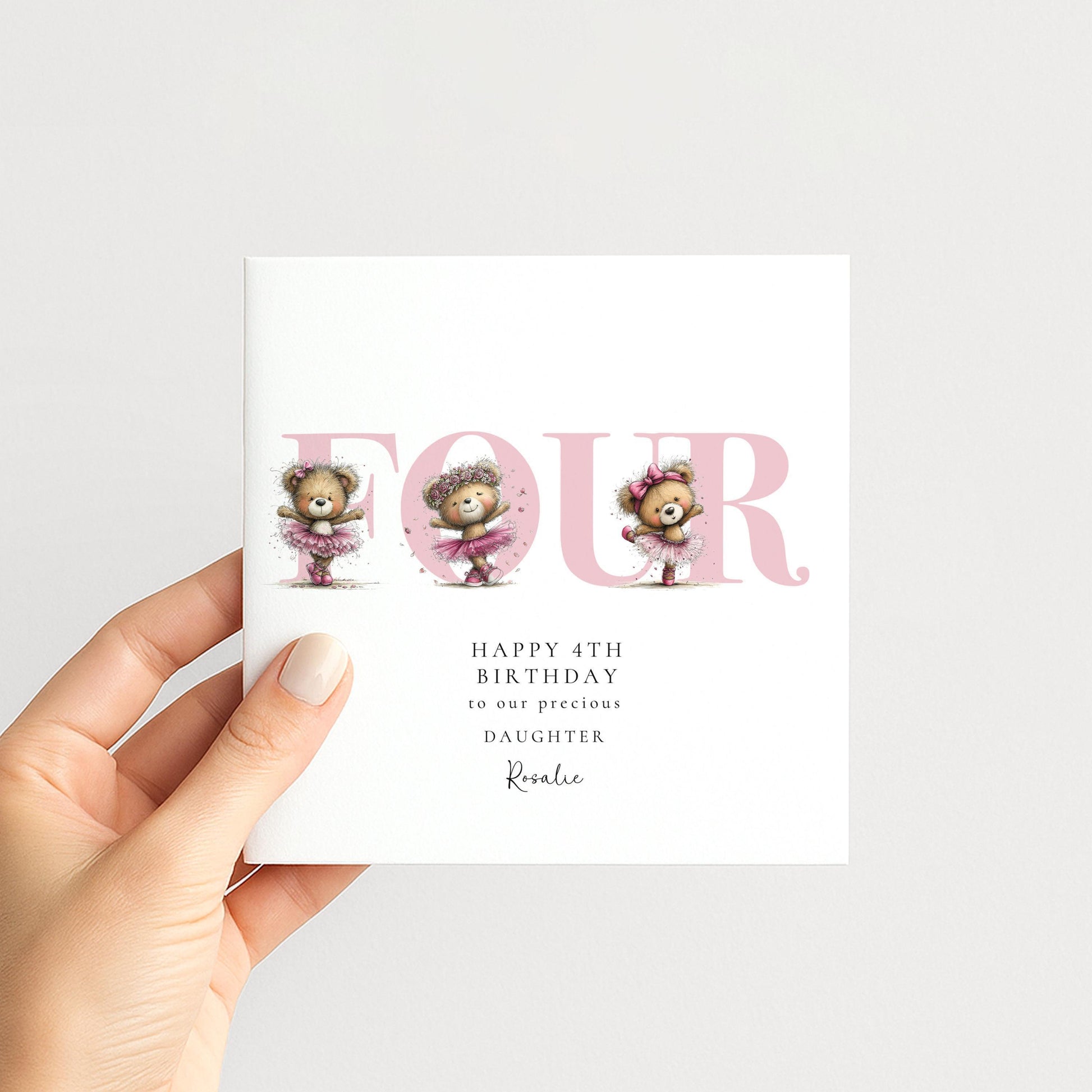 4th Birthday Card for Daughter Pink Ballet Teddy