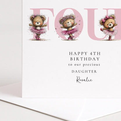4th Birthday Card for Daughter Pink Ballet Teddy