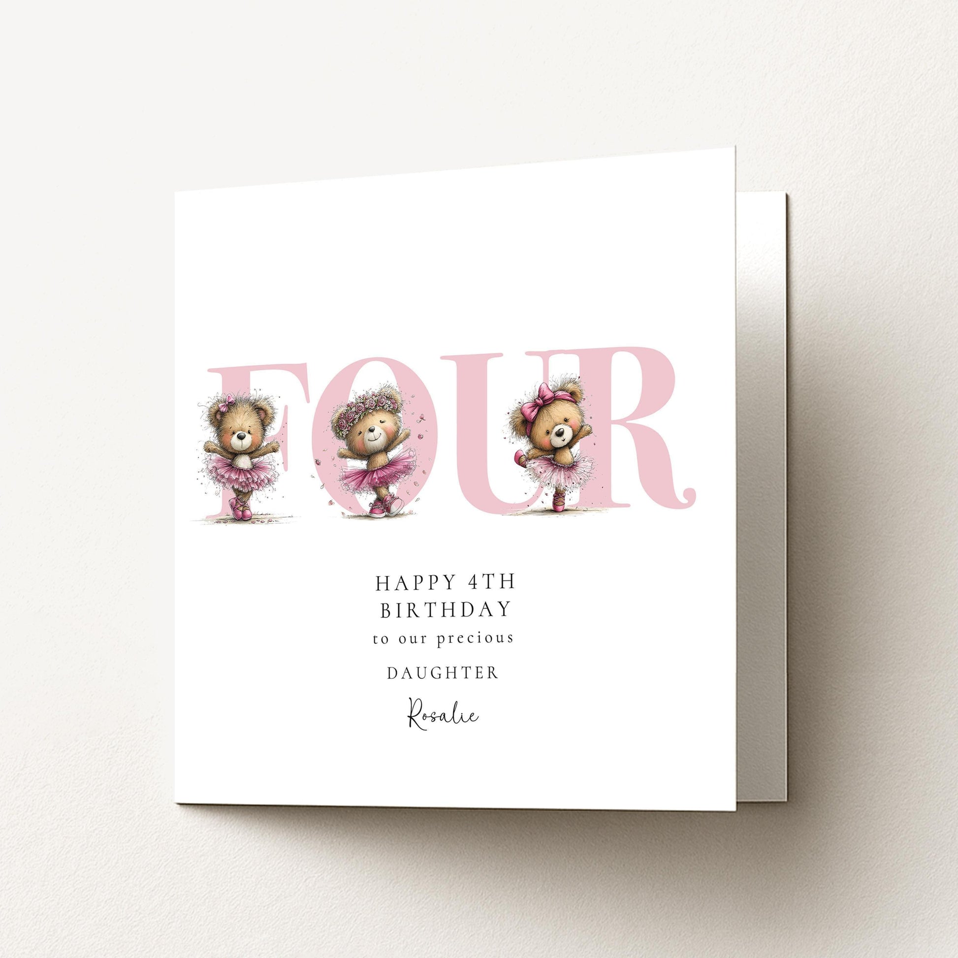 4th Birthday Card for Daughter Pink Ballet Teddy