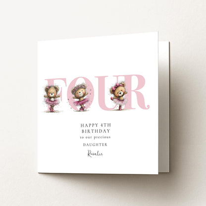 4th Birthday Card for Daughter Pink Ballet Teddy