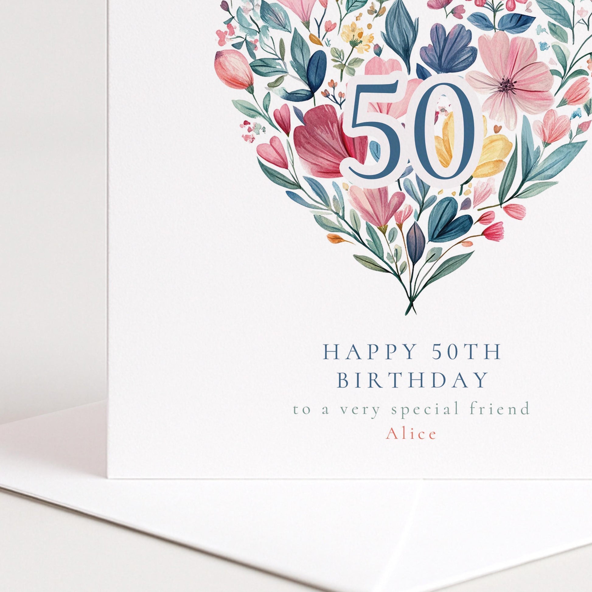 50th Birthday Card - Floral Heart Milestone | Personalised Elegant Premium Card