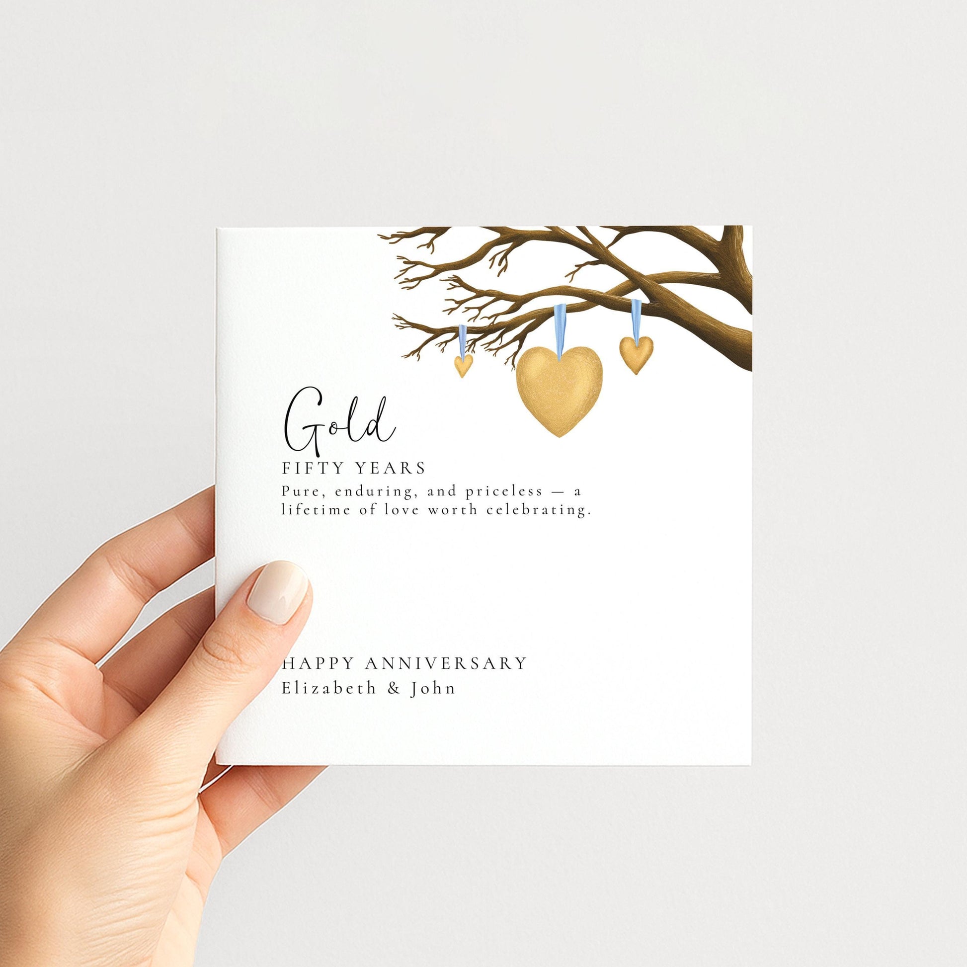 50th Wedding Anniversary Card – Elegant Golden Anniversary Keepsake With Gold Heart Design