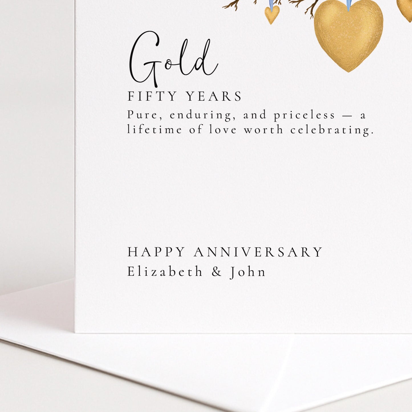 50th Wedding Anniversary Card – Elegant Golden Anniversary Keepsake With Gold Heart Design