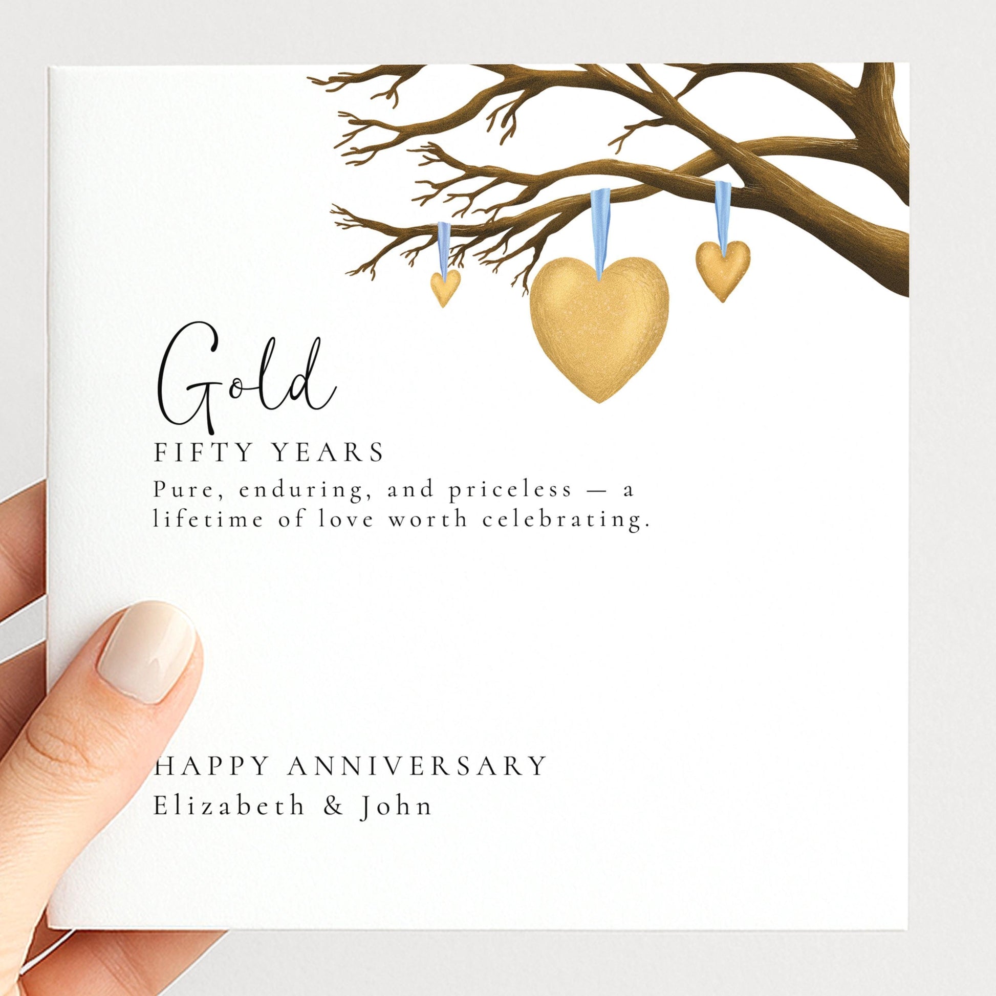 50th Wedding Anniversary Card – Elegant Golden Anniversary Keepsake With Gold Heart Design