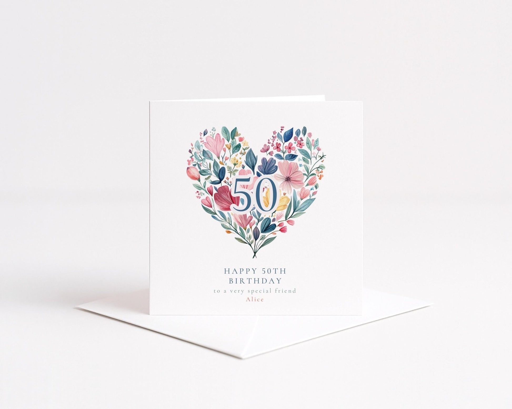 50th Birthday Card - Floral Heart Milestone | Personalised Elegant Premium Card - Whimsi Lilley