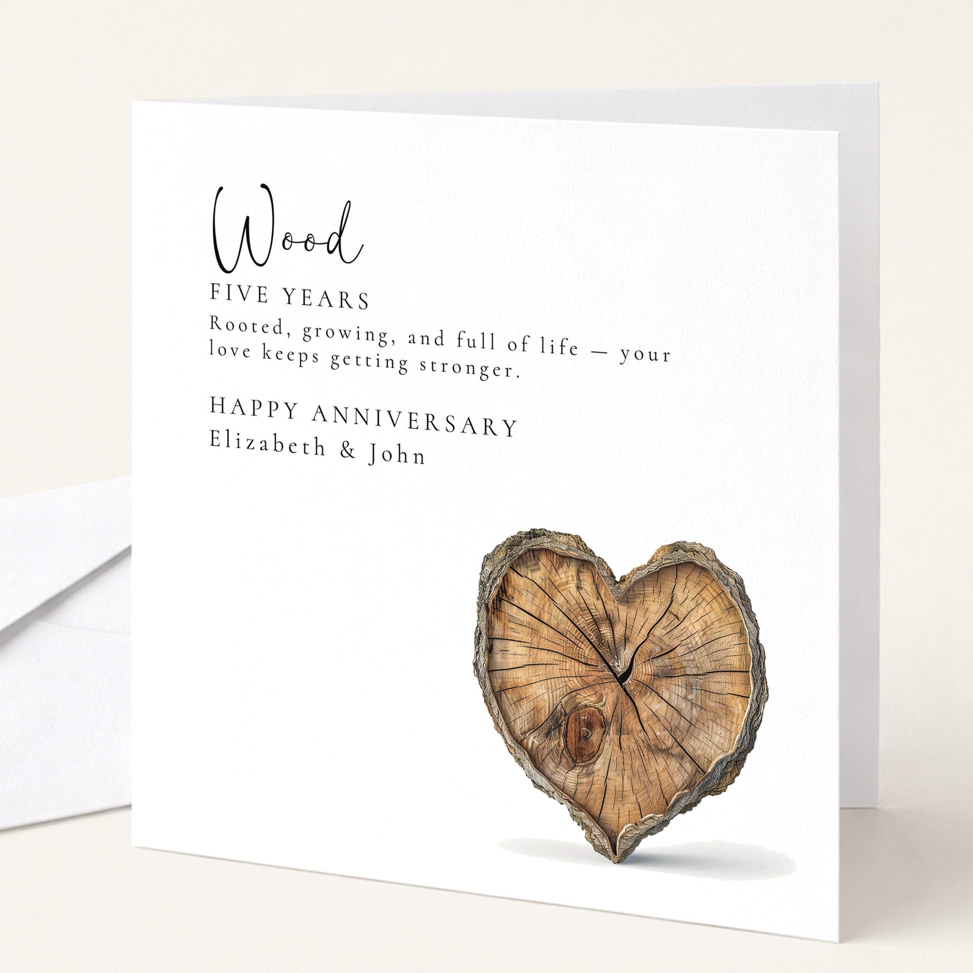 5th Wedding Anniversary Card – Personalised Wood Anniversary Card With Custom Message