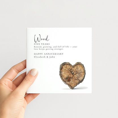 5th Wedding Anniversary Card – Personalised Wood Anniversary Card With Custom Message