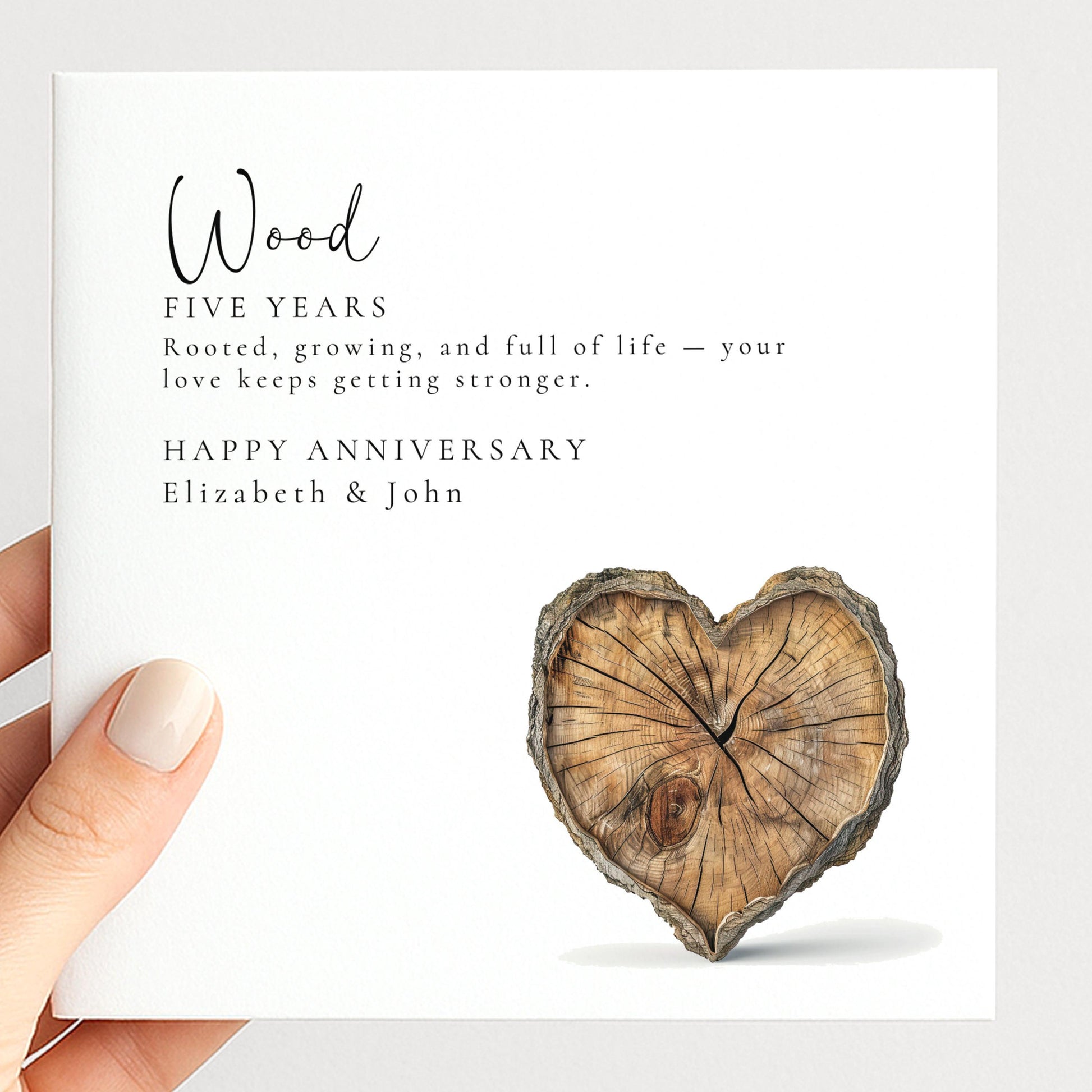 5th Wedding Anniversary Card – Personalised Wood Anniversary Card With Custom Message