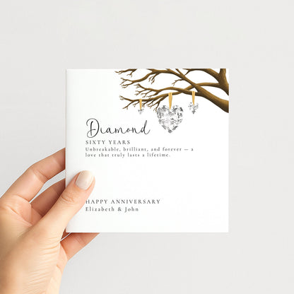 60th Wedding Anniversary Card – Elegant Diamond Design | Personalised Milestone Greeting