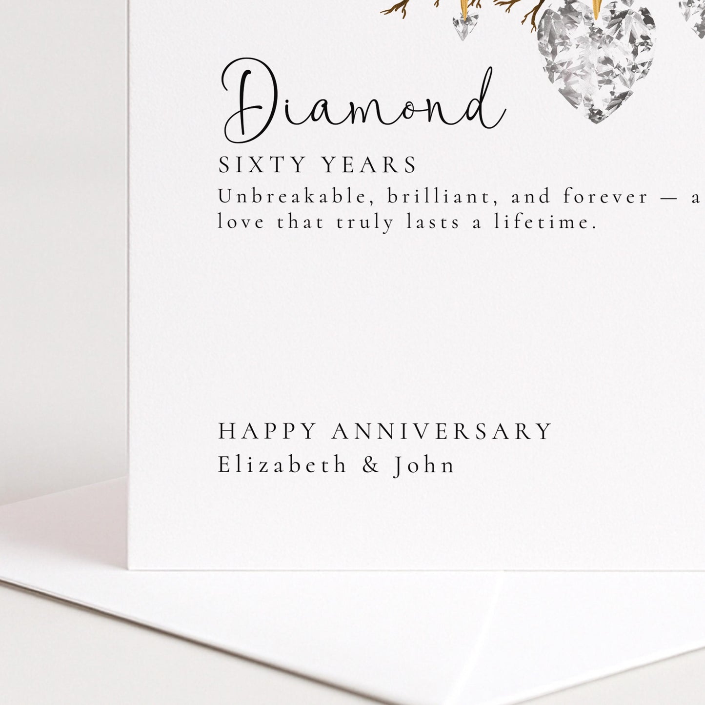 60th Wedding Anniversary Card – Elegant Diamond Design | Personalised Milestone Greeting