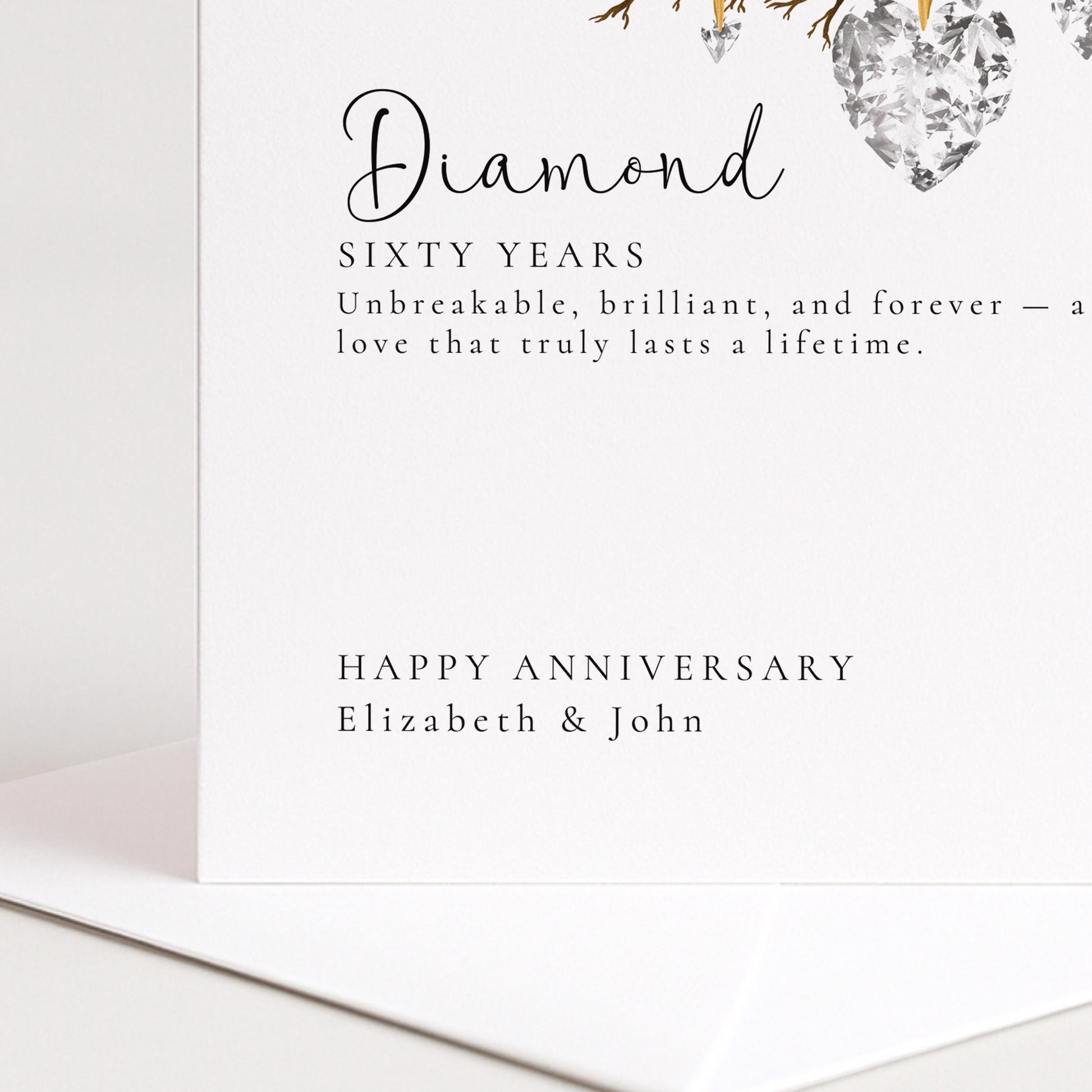 60th Wedding Anniversary Card – Elegant Diamond Design | Personalised Milestone Greeting