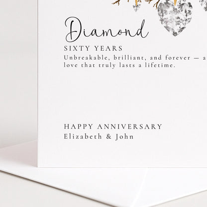 60th Wedding Anniversary Card – Elegant Diamond Design | Personalised Milestone Greeting