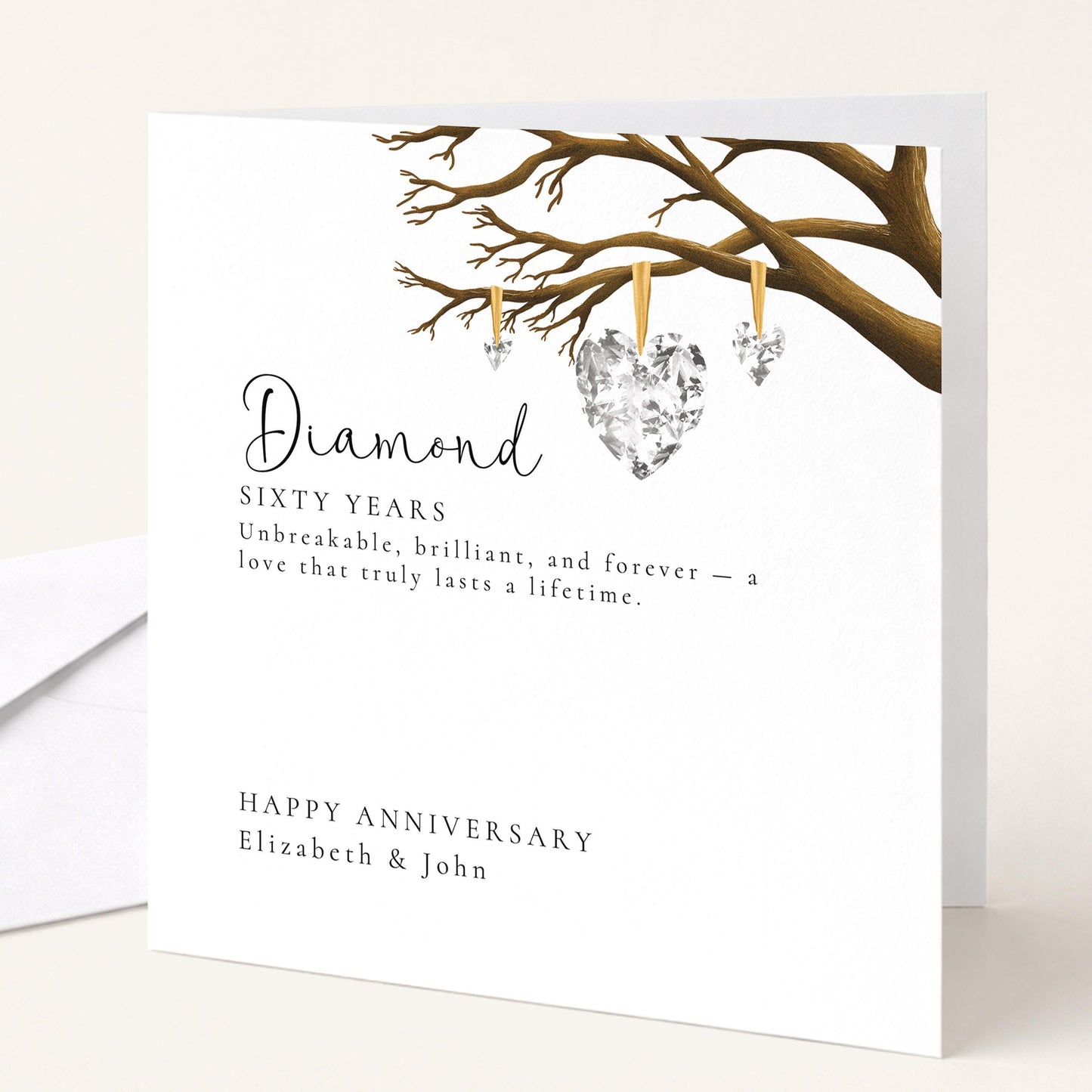60th Wedding Anniversary Card – Elegant Diamond Design | Personalised Milestone Greeting