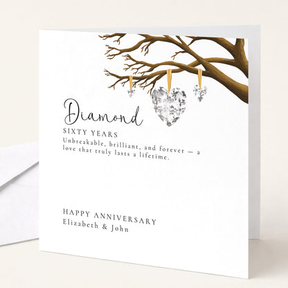 60th Wedding Anniversary Card – Elegant Diamond Design | Personalised Milestone Greeting