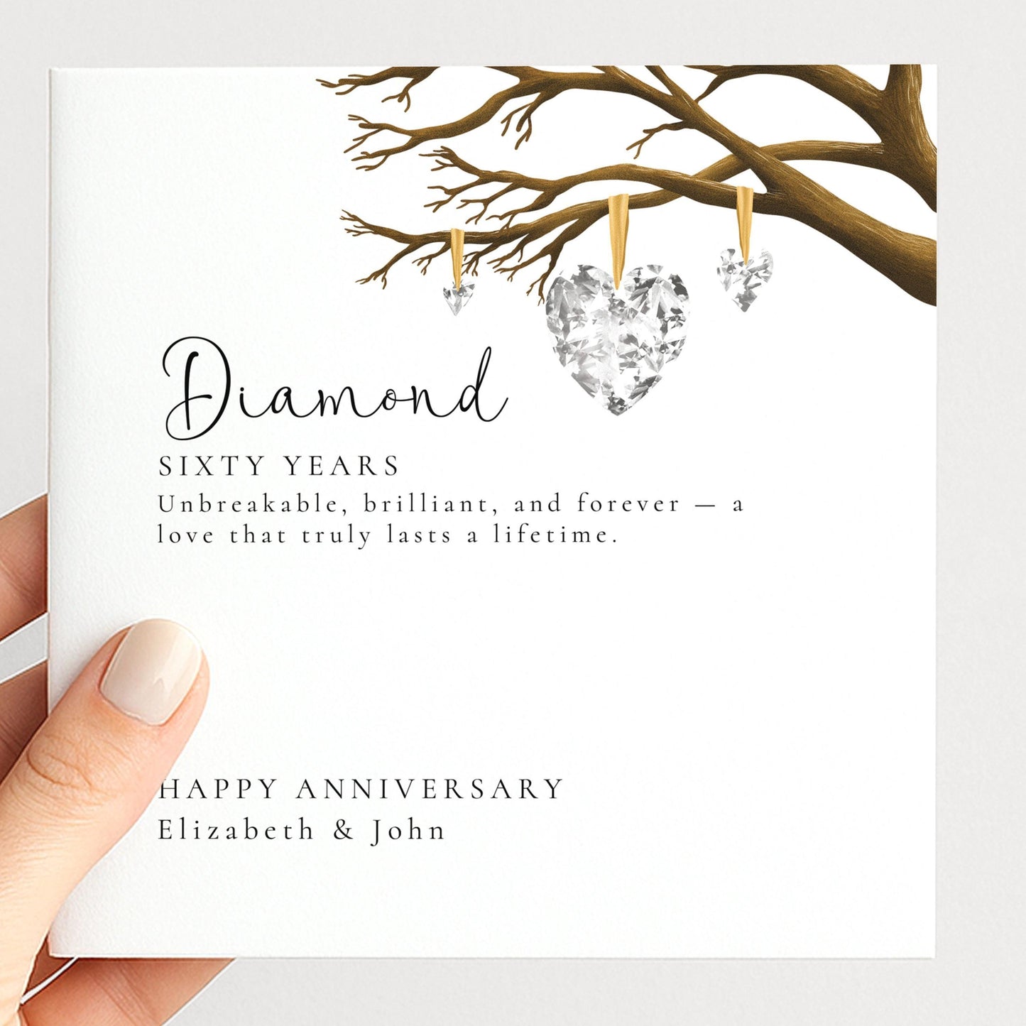 60th Wedding Anniversary Card – Elegant Diamond Design | Personalised Milestone Greeting