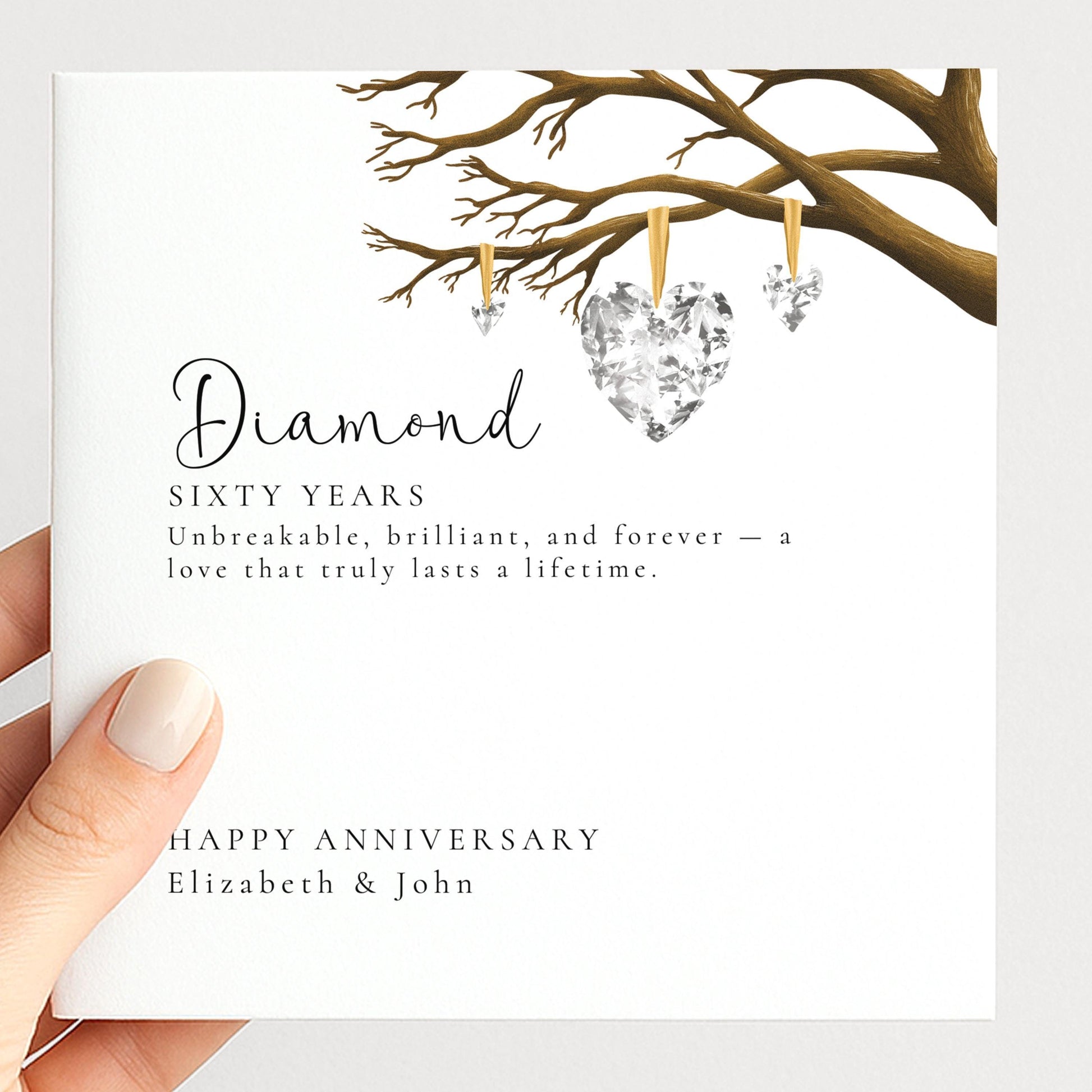 60th Wedding Anniversary Card – Elegant Diamond Design | Personalised Milestone Greeting