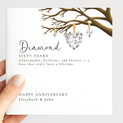 60th Wedding Anniversary Card – Elegant Diamond Design | Personalised Milestone Greeting